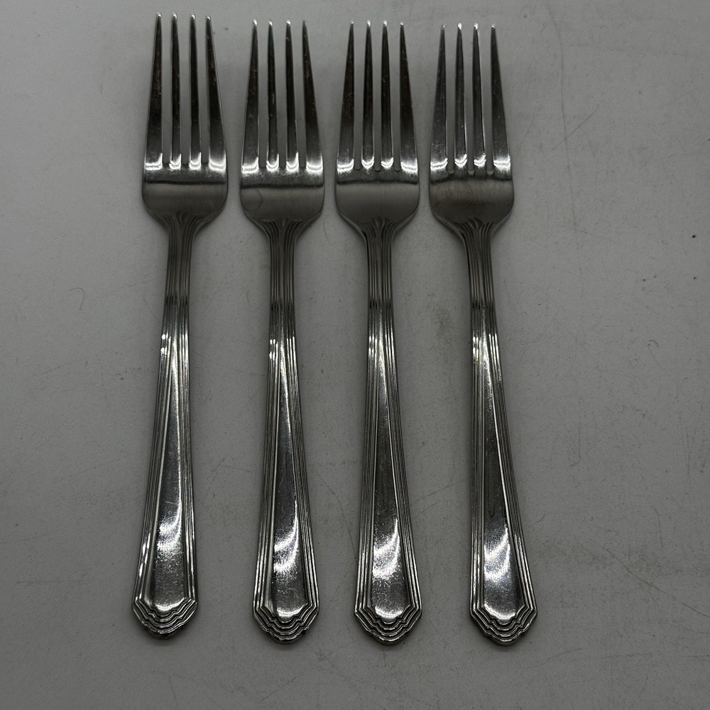 Lenox ARCHWAY Set Lot of 4 Salad Forks Stainless Steel Flatware Scalloped 7 3/8"